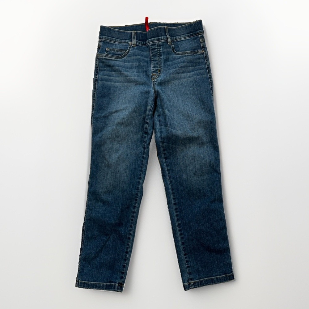 SPANX Pull On Straight Leg Cropped Jeans L Petite Denim Shaping Tummy Control
